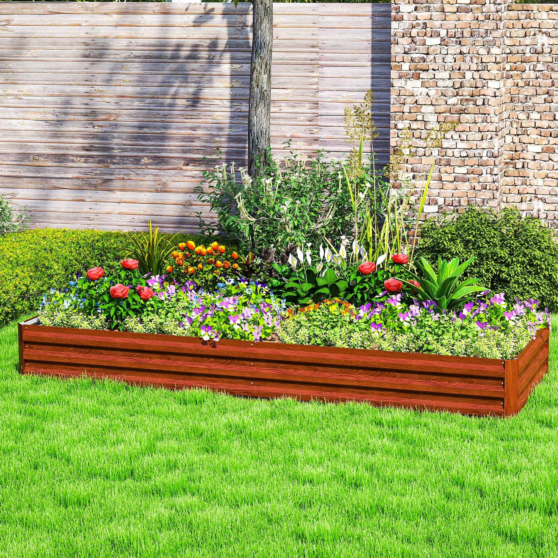Outsunny 95" x 36" x 12" Galvanized Raised Garden Bed, Easy DIY and Cleaning for Growing Flowers, Herbs, Succulents, Natural Wood