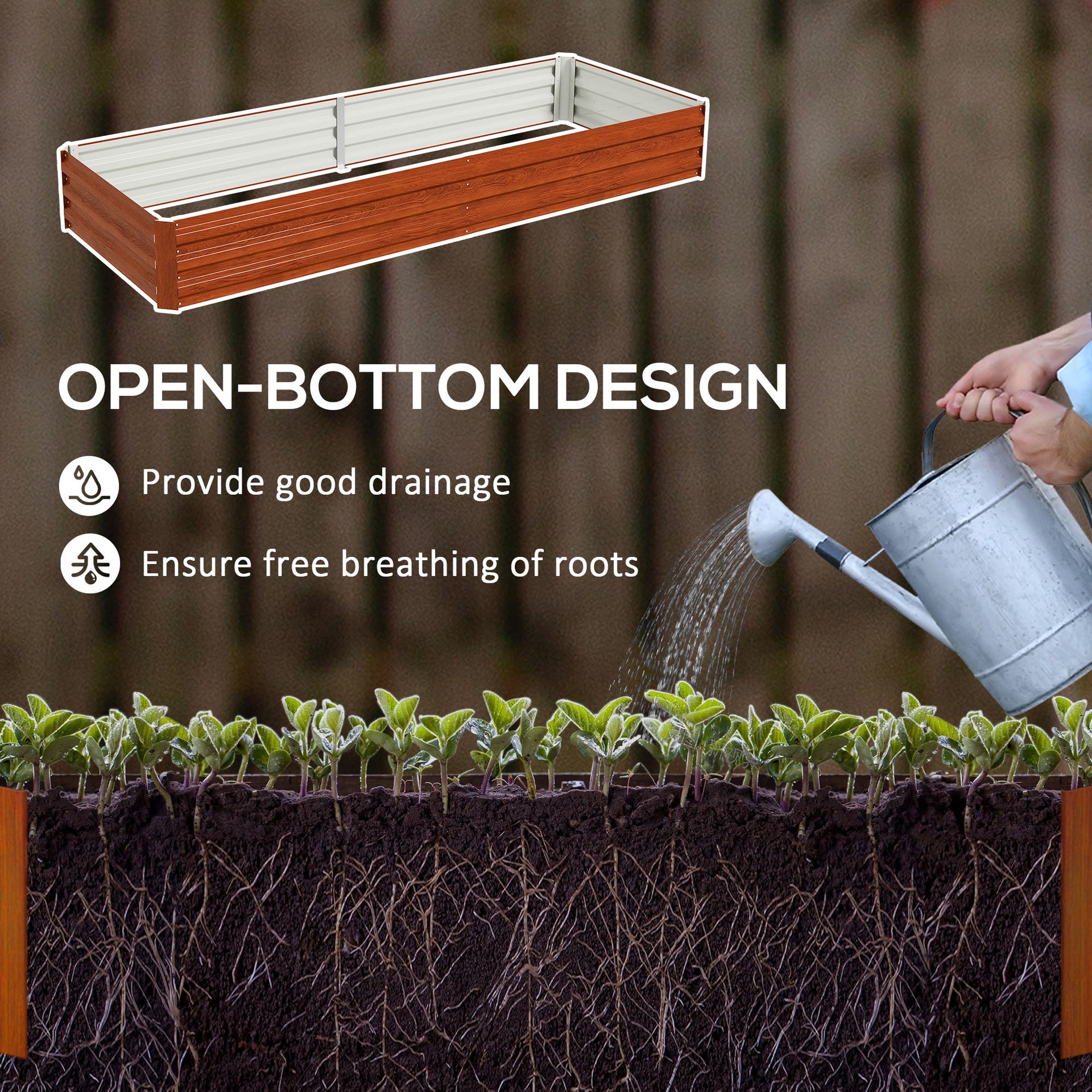 Outsunny 95" x 36" x 12" Galvanized Raised Garden Bed, Easy DIY and Cleaning for Growing Flowers, Herbs, Succulents, Natural Wood