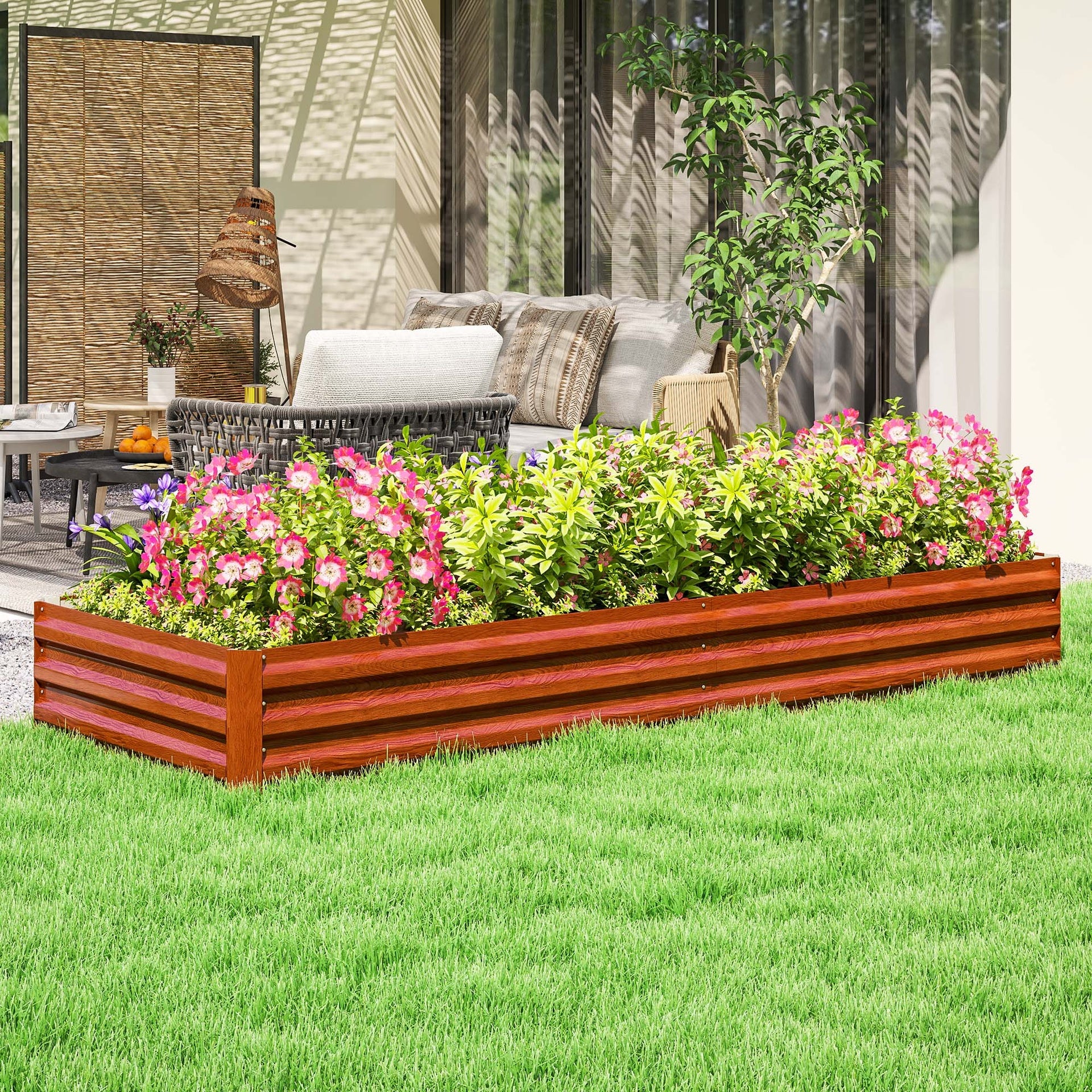 Outsunny 95" x 36" x 12" Galvanized Raised Garden Bed, Easy DIY and Cleaning for Growing Flowers, Herbs, Succulents, Natural Wood