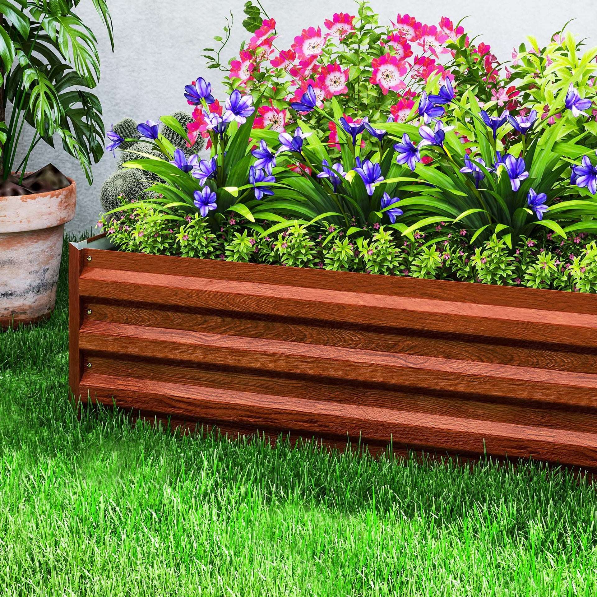Outsunny 95" x 36" x 12" Galvanized Raised Garden Bed, Easy DIY and Cleaning for Growing Flowers, Herbs, Succulents, Natural Wood