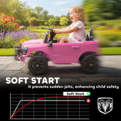 Qaba 12V Kids Ride on Car, Licensed Dodge RAM 3500 Ride on Toys with Dual Motors, Remote Control for Toddlers, Pink