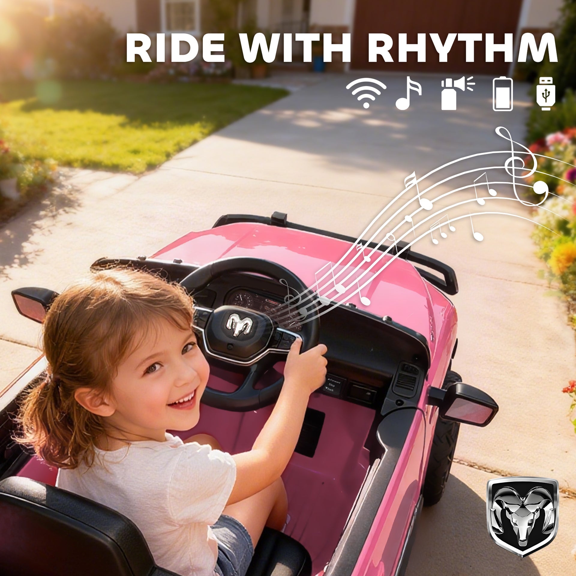 Qaba 12V Kids Ride on Car, Licensed Dodge RAM 3500 Ride on Toys with Dual Motors, Remote Control for Toddlers, Pink