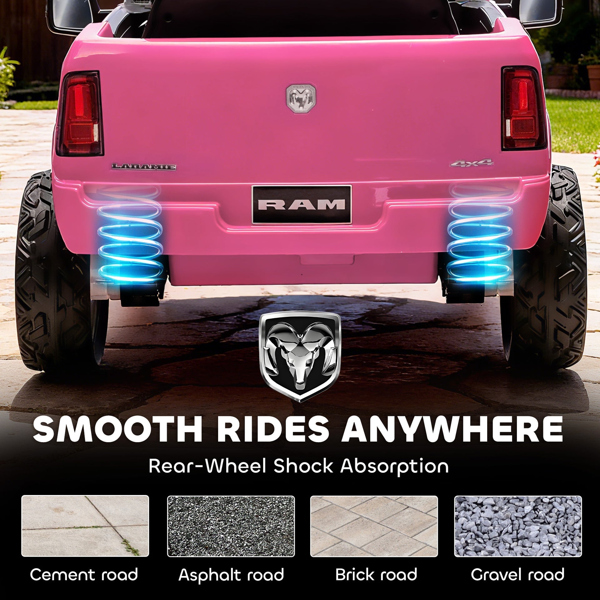 Qaba 12V Kids Ride on Car, Licensed Dodge RAM 3500 Ride on Toys with Dual Motors, Remote Control for Toddlers, Pink