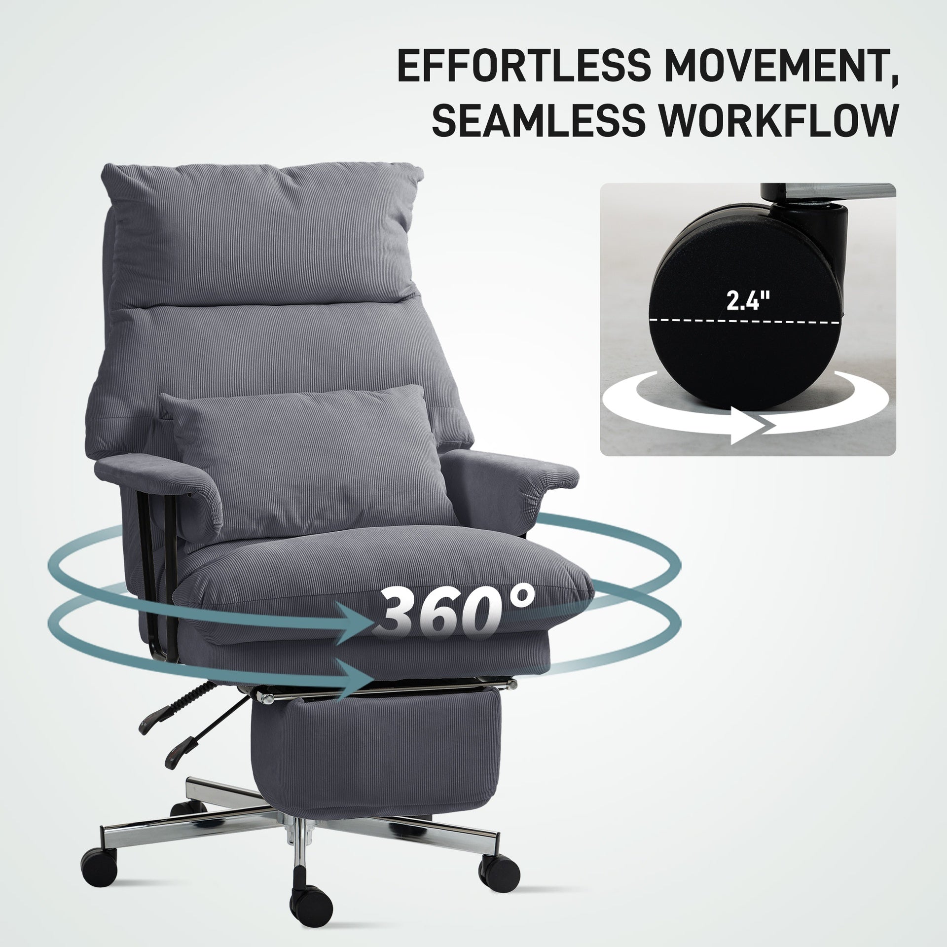 HOMCOM Executive Office Chair with Lumbar Support, Footrest, High Back Reclining Overstuffed Desk Chair with, Gray