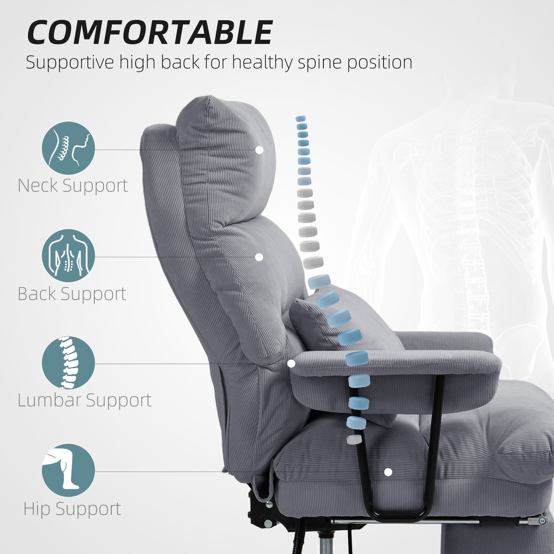 HOMCOM Executive Office Chair with Lumbar Support, Footrest, High Back Reclining Overstuffed Desk Chair with, Gray