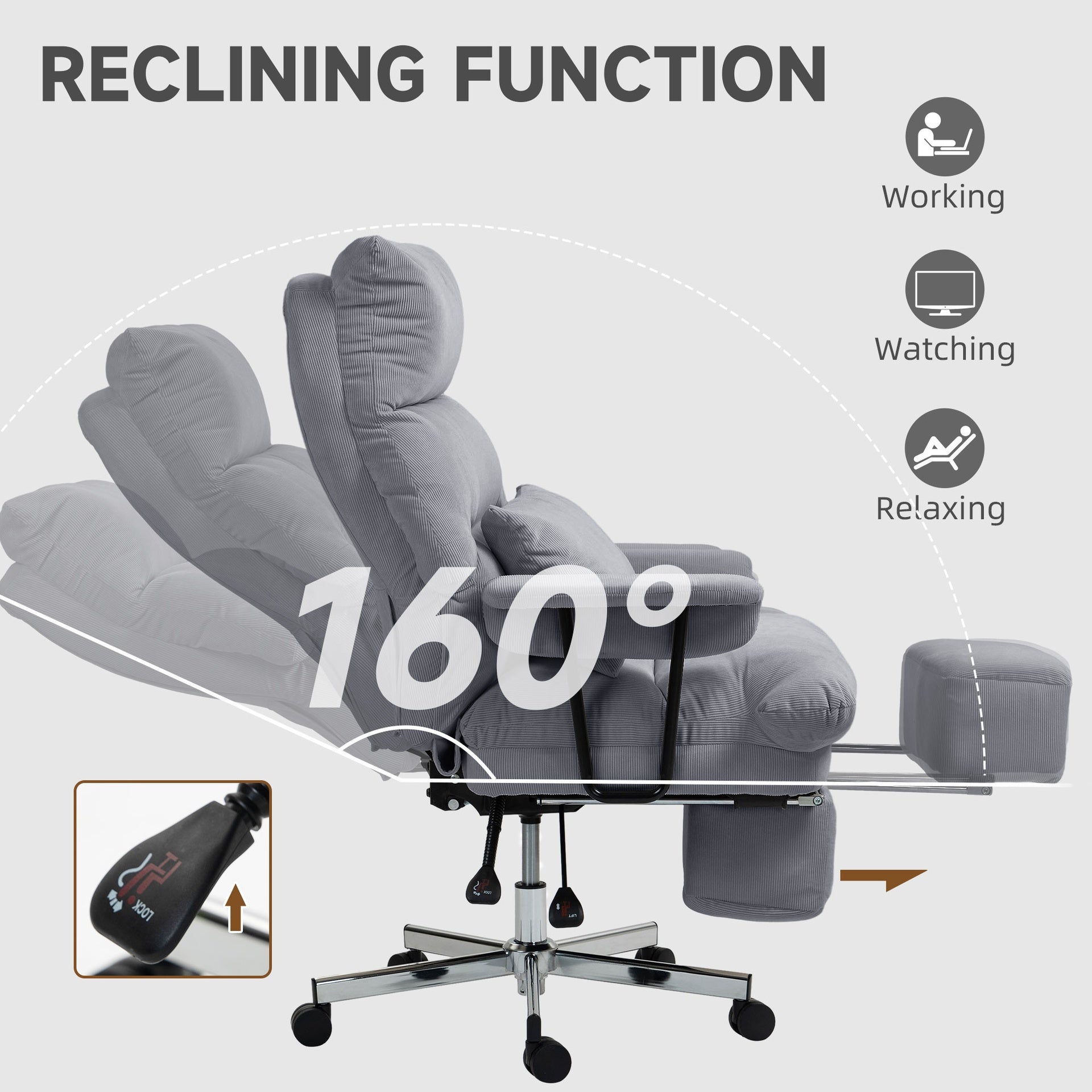 HOMCOM Executive Office Chair with Lumbar Support, Footrest, High Back Reclining Overstuffed Desk Chair with, Gray