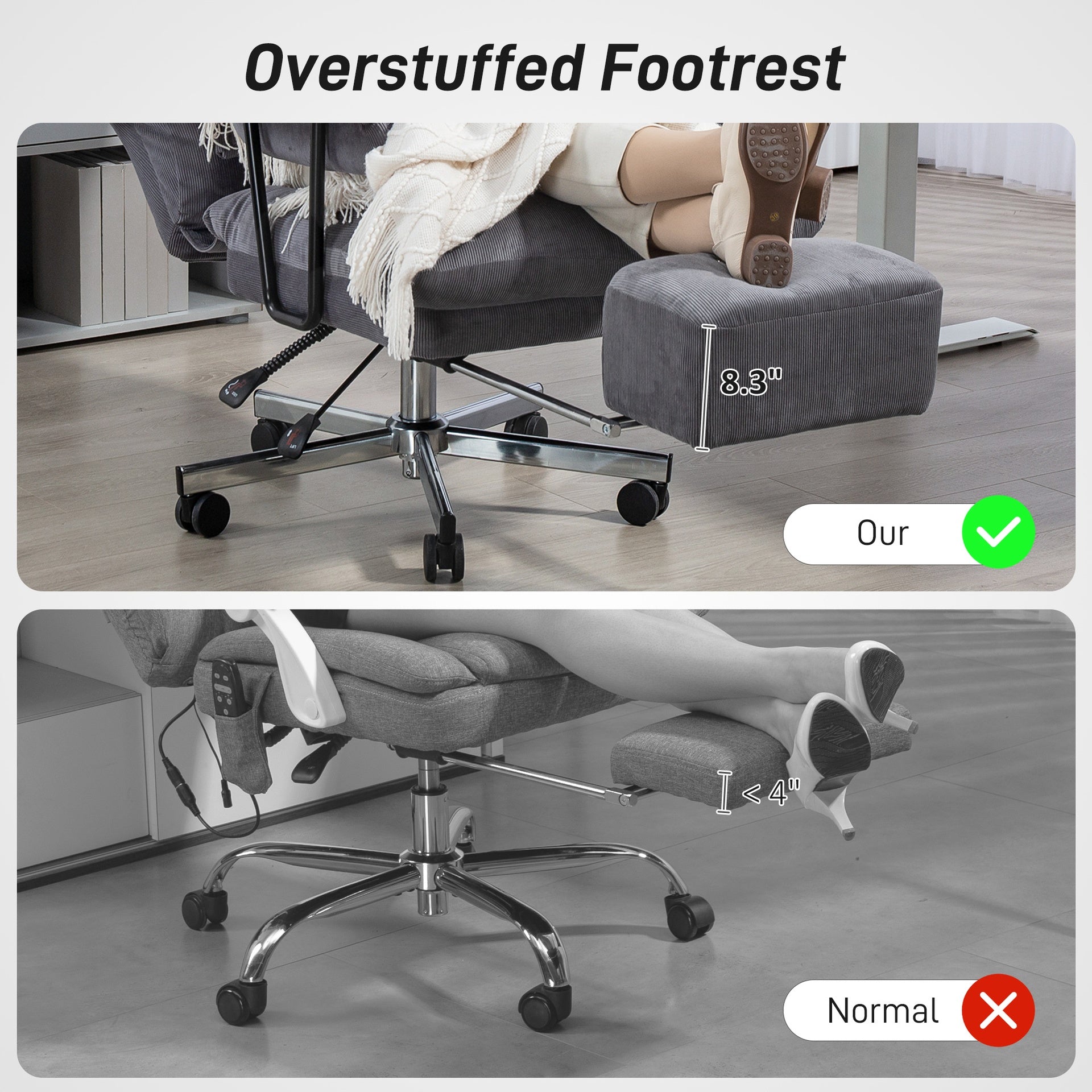 HOMCOM Executive Office Chair with Lumbar Support, Footrest, High Back Reclining Overstuffed Desk Chair with, Gray