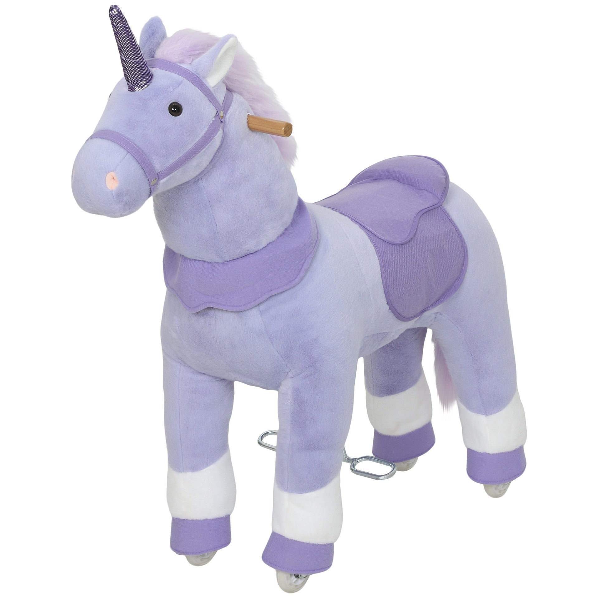 Qaba Ride on Unicorn Toy for Kids 4-7 Years, 37.8 Inch Plush Baby Rocking Horse with Wheels, No Battery Required, Purple