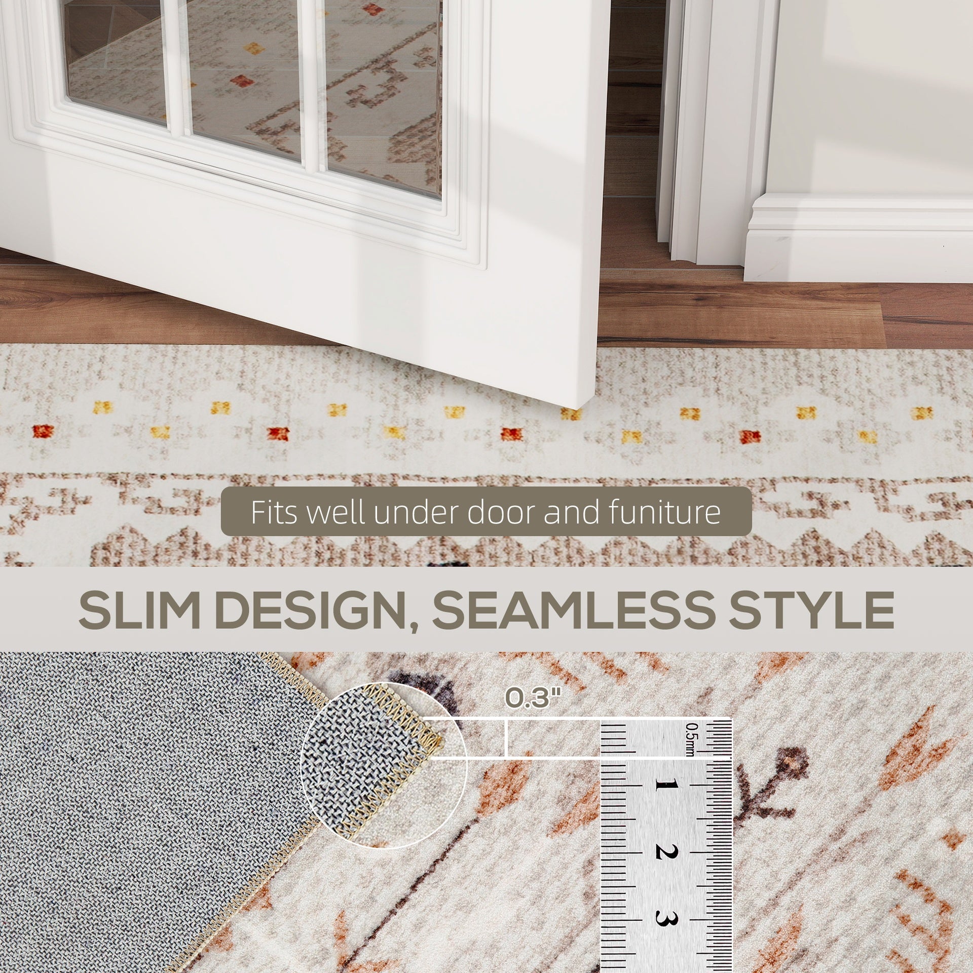 HOMCOM Machine Washable Area Rug 8x10, Non-Slip Boho Flannel Print Floor Carpet for Living Room, Bedroom, Dining Room, Brown
