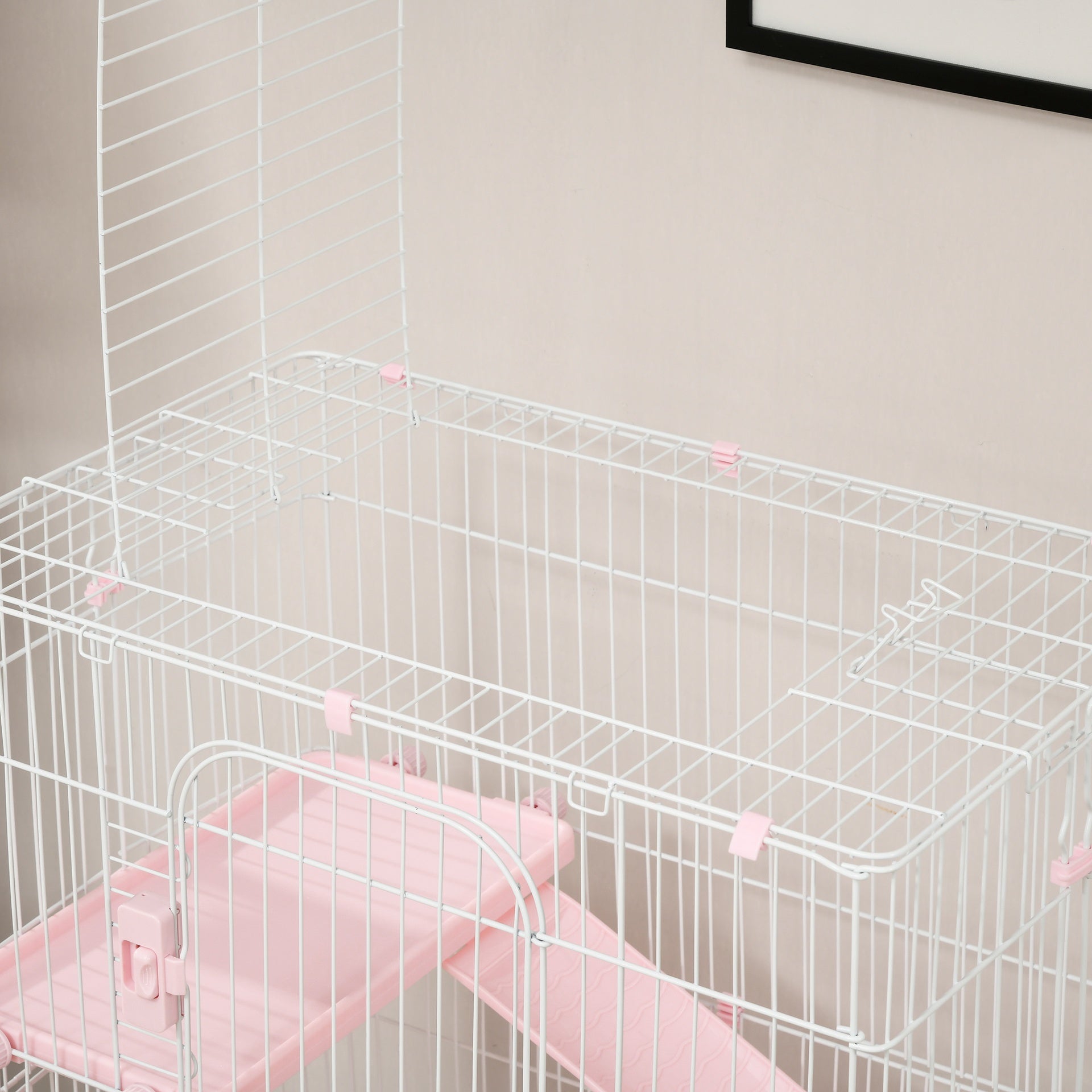PawHut 32"L 4-Level Small Animal Cage Rabbit Hutch with Wheels, Slide-out Tray for Bunny, Chinchillas, Ferret, Pink