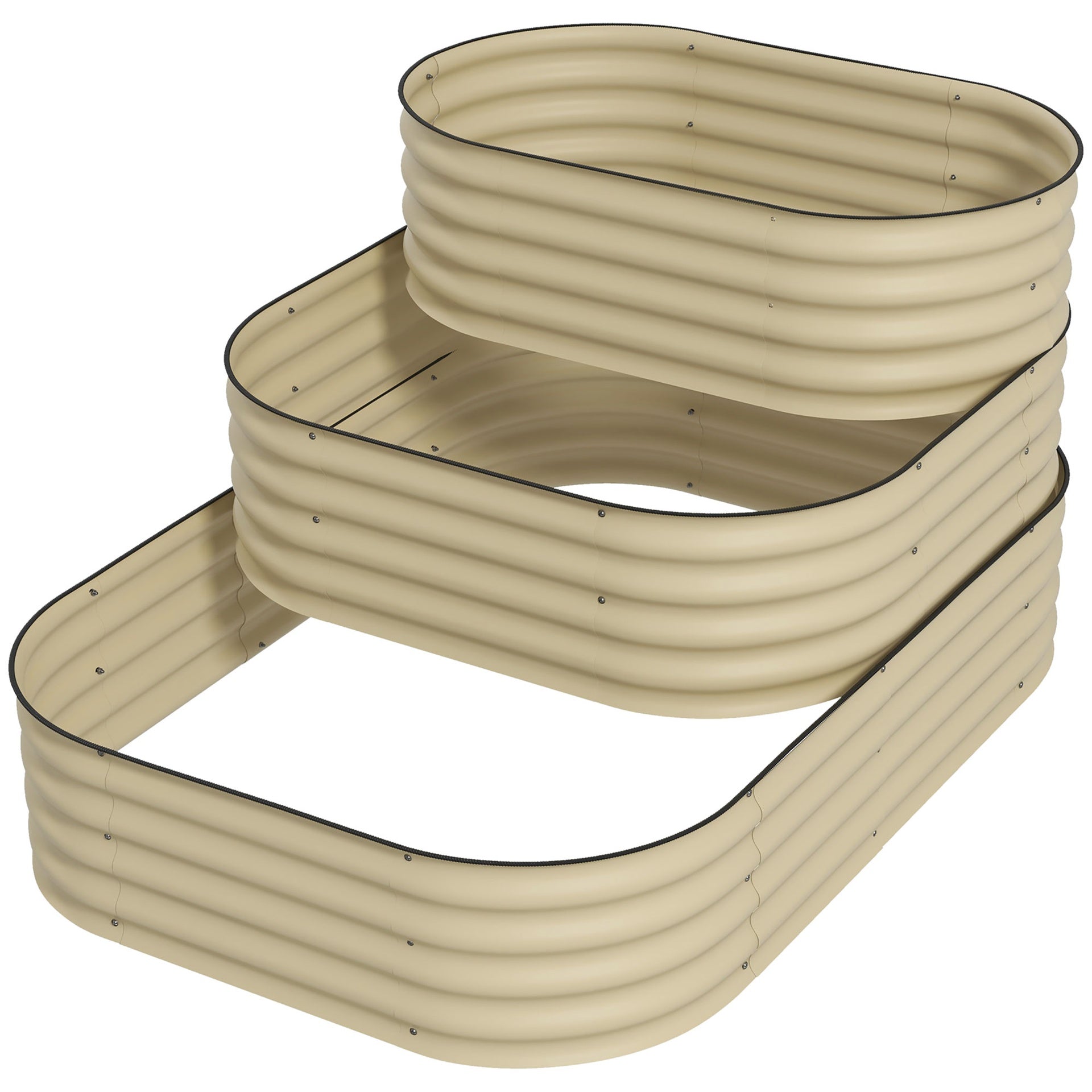 Outsunny 3-Tier Raised Garden Bed Set w/ Safety Edging, Open Bottom for Vegetables, Herbs, Flowers, 62.25" x 43" x 32.25", Cream