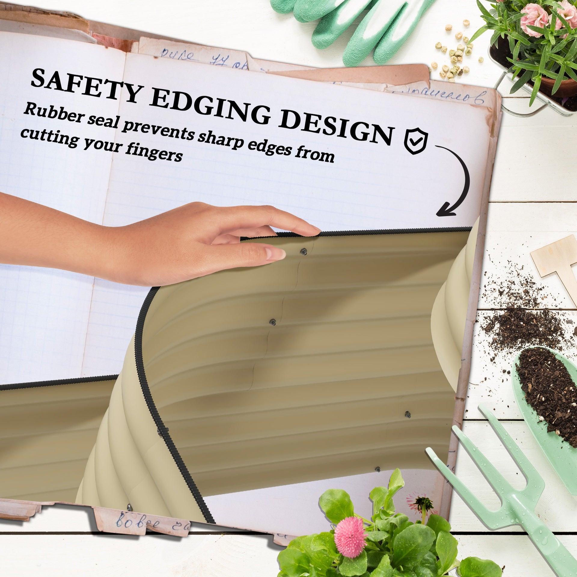 Outsunny 3-Tier Raised Garden Bed Set w/ Safety Edging, Open Bottom for Vegetables, Herbs, Flowers, 62.25" x 43" x 32.25", Cream