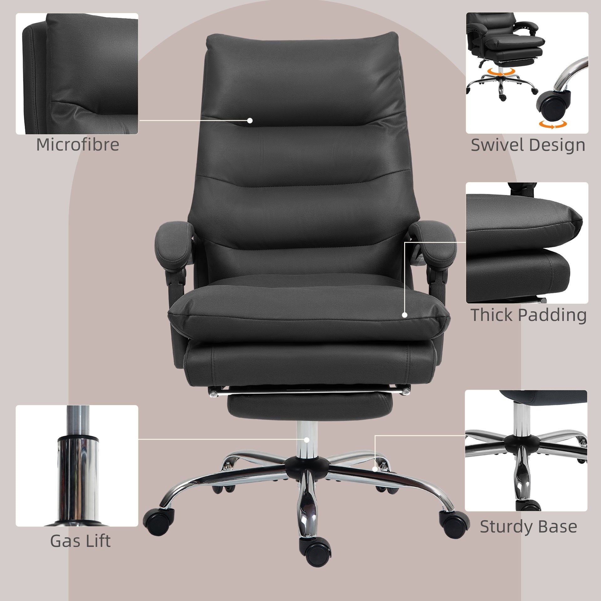 Vinsetto Massage Office Chair with Heat Function, Computer Desk Chair with Footrest Swivel Wheels, Black