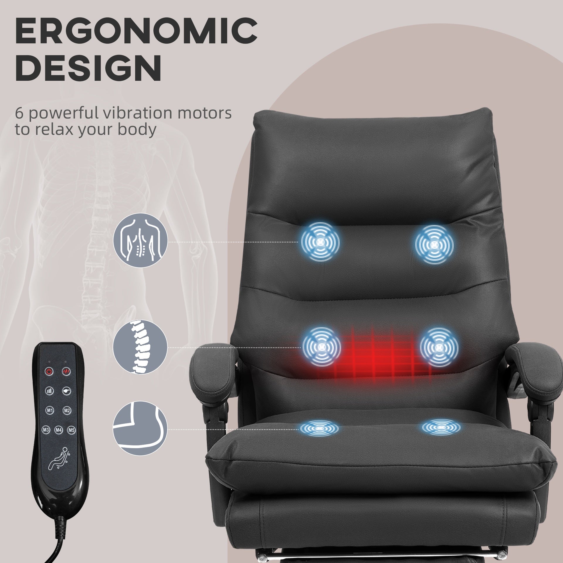 Vinsetto Massage Office Chair with Heat Function, Computer Desk Chair with Footrest Swivel Wheels, Black