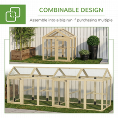 PawHut Wooden Chicken Run, Combinable Design with Perches, 4.6' x 2.8', Nature Wood