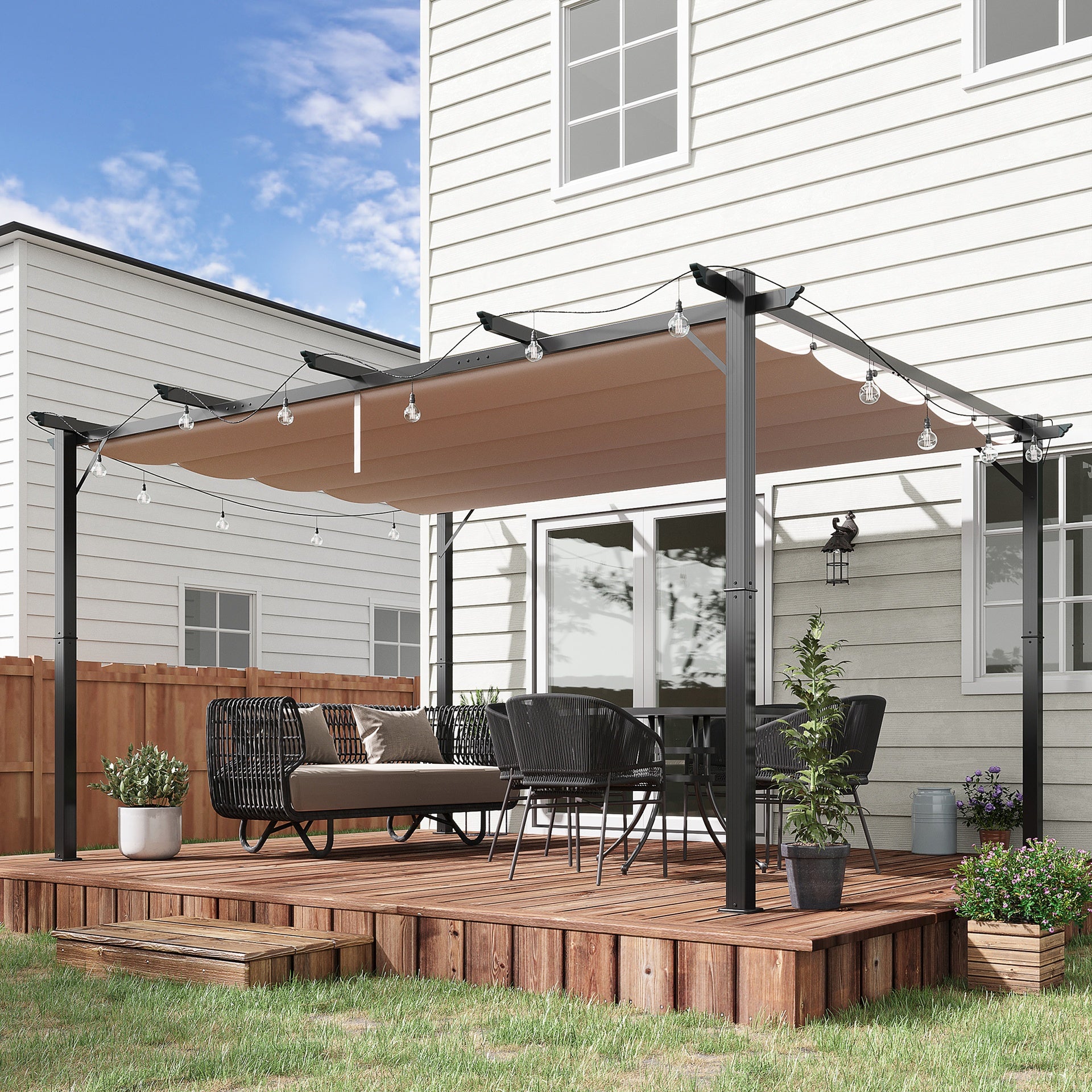 Outsunny 10' x 13' Outdoor Pergola Gazebo Backyard Canopy Cover Adjustable Sunshade, Gray