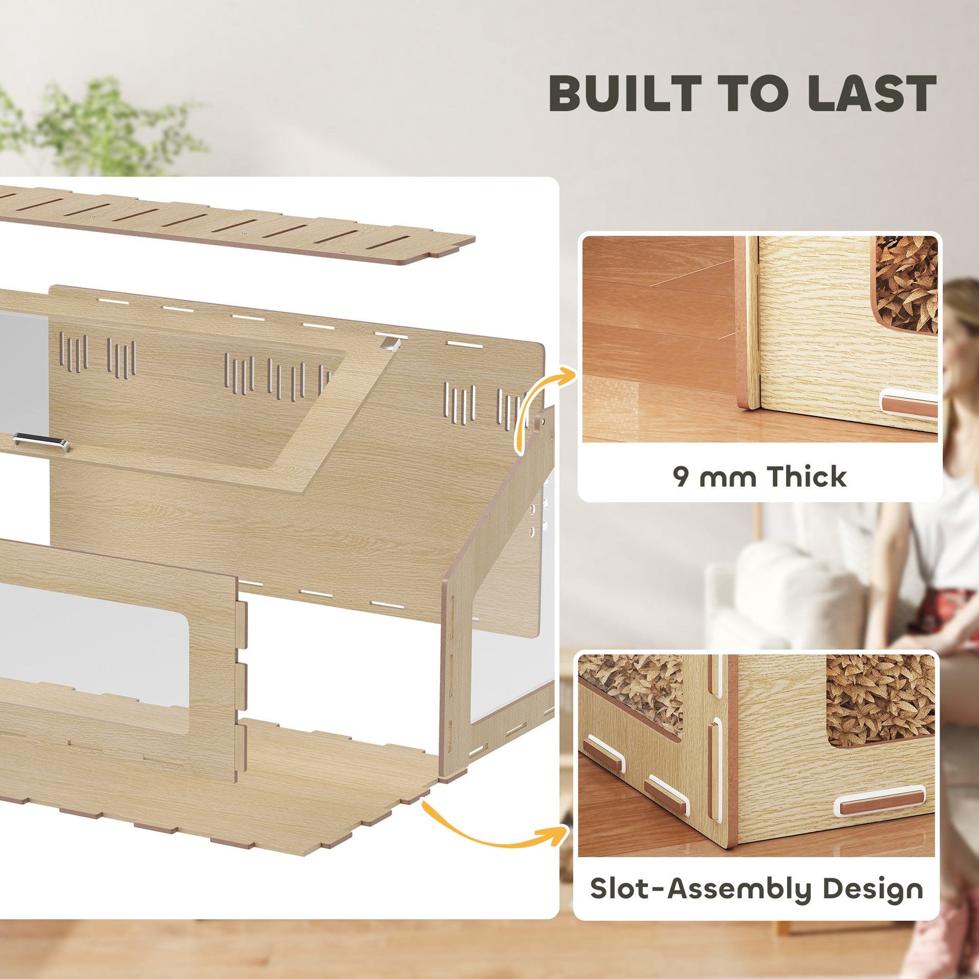 PawHut 39 inch Hamster Cage Habitat with Acrylic Window & Openable Top for Dwarf Hamster, Gerbil, Guinea Pig, Rat, Oak