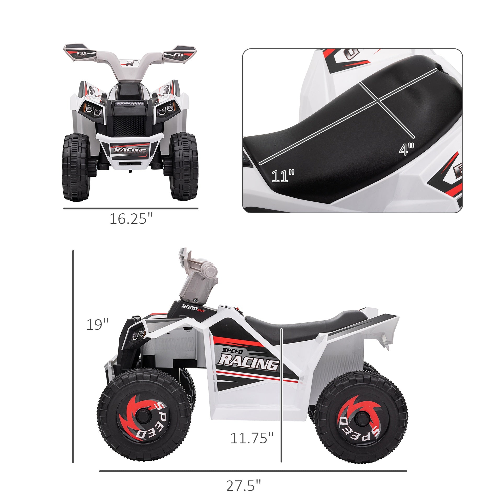 Aosom 6V Electric Toy Car with Forward Backward, Wear-Resistant Wheels for Ages 18-36 Months, White