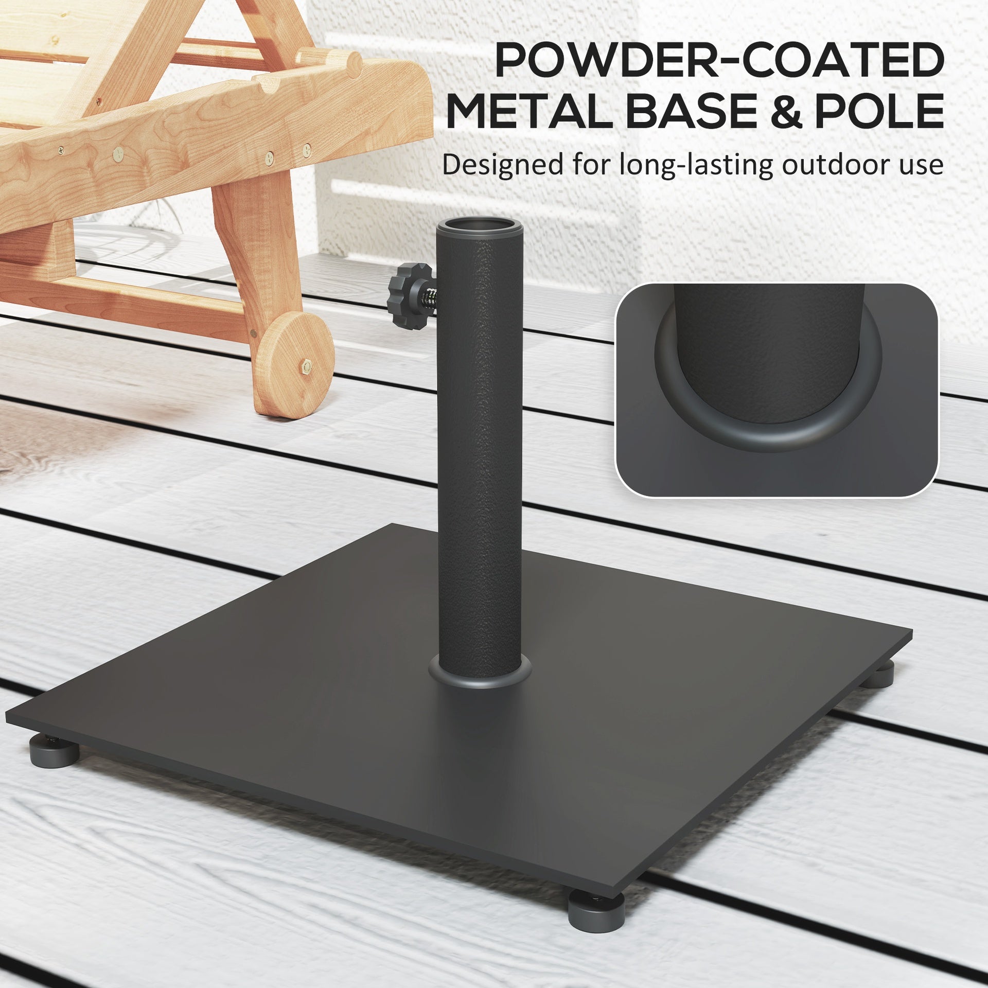 Outsunny Square Patio Umbrella Base, 29 lbs Metal Umbrella Stand Base with Adjustable Foot Pads, Heavy Duty Patio Umbrella Holder for 1.5"/1.9" Umbrella Poles for Outdoor, Lawn, Poolside, Black