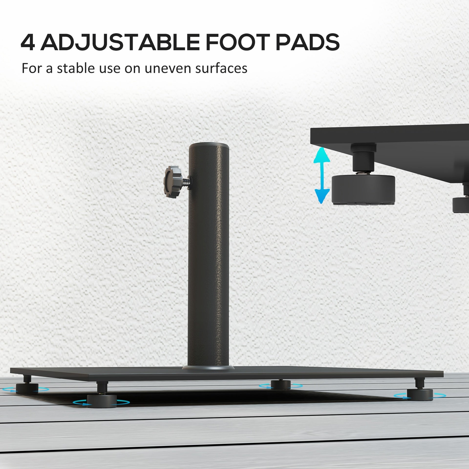 Outsunny Square Patio Umbrella Base, 29 lbs Metal Umbrella Stand Base with Adjustable Foot Pads, Heavy Duty Patio Umbrella Holder for 1.5"/1.9" Umbrella Poles for Outdoor, Lawn, Poolside, Black