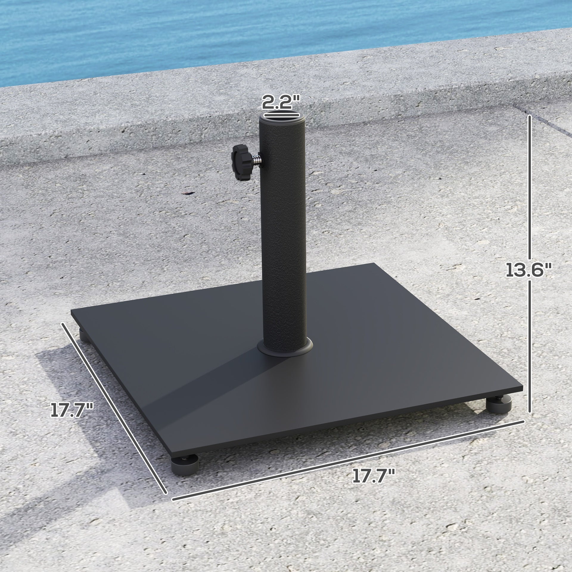 Outsunny Square Patio Umbrella Base, 29 lbs Metal Umbrella Stand Base with Adjustable Foot Pads, Heavy Duty Patio Umbrella Holder for 1.5"/1.9" Umbrella Poles for Outdoor, Lawn, Poolside, Black