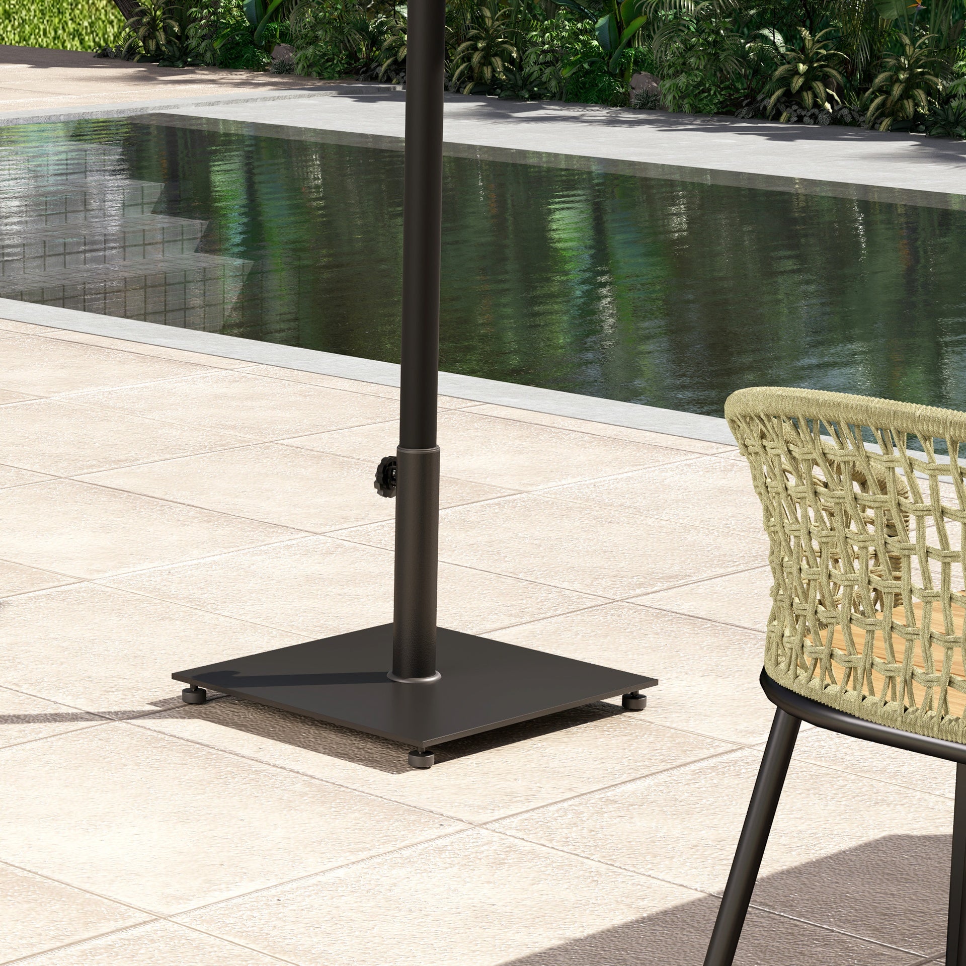 Outsunny Square Patio Umbrella Base, 29 lbs Metal Umbrella Stand Base with Adjustable Foot Pads, Heavy Duty Patio Umbrella Holder for 1.5"/1.9" Umbrella Poles for Outdoor, Lawn, Poolside, Black