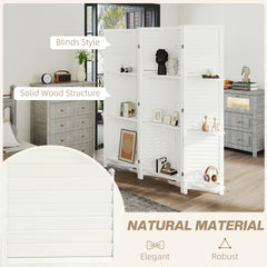 HOMCOM 5 Panel 67" Tall Wood Privacy Screen Room Divider with 3 Shelves and Folding Storage for Bedroom, White