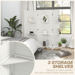 HOMCOM 5 Panel 67" Tall Wood Privacy Screen Room Divider with 3 Shelves and Folding Storage for Bedroom, White