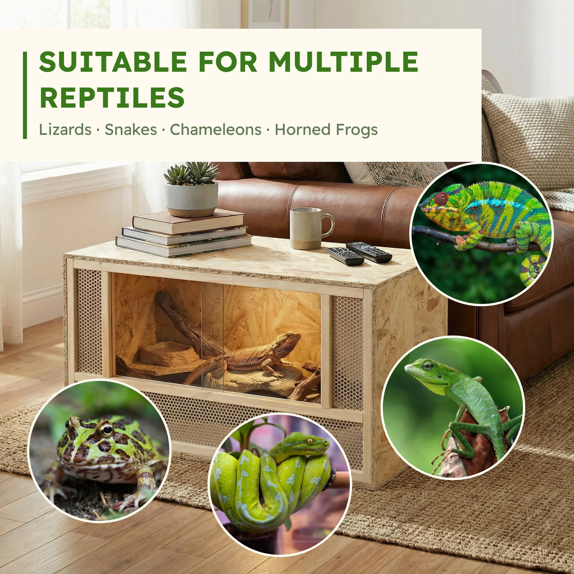 PawHut Wooden Reptile Terrarium with Sliding Door for Chameleon, Lizard, Snake, Frog, Turtle, 31.5" x 15.7" x 15.7"