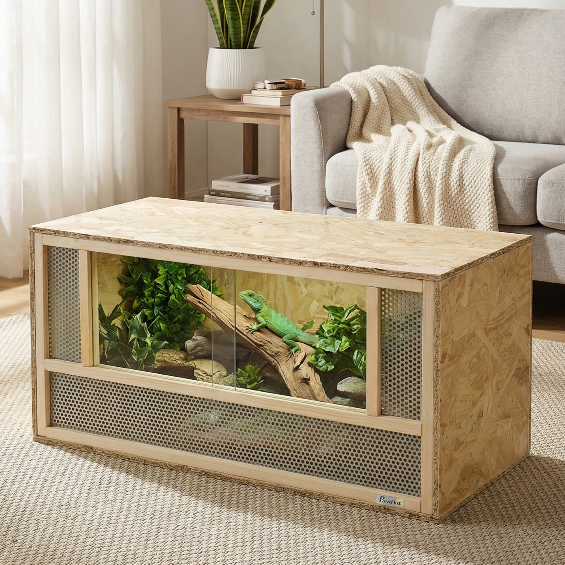 PawHut Wooden Reptile Terrarium with Sliding Door for Chameleon, Lizard, Snake, Frog, Turtle, 31.5" x 15.7" x 15.7"
