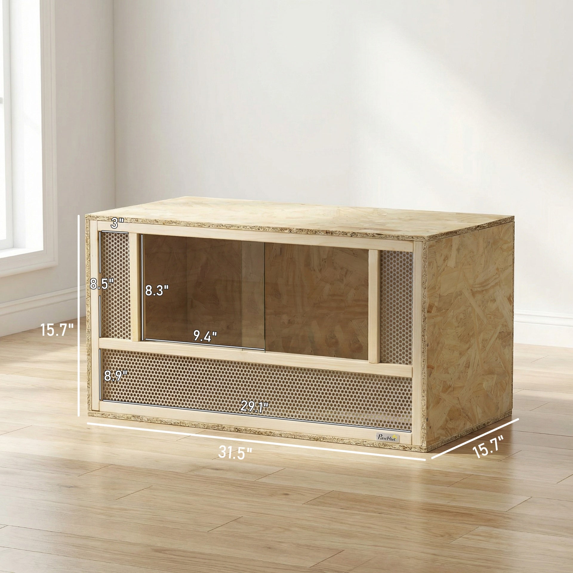 PawHut Wooden Reptile Terrarium with Sliding Door for Chameleon, Lizard, Snake, Frog, Turtle, 31.5" x 15.7" x 15.7"