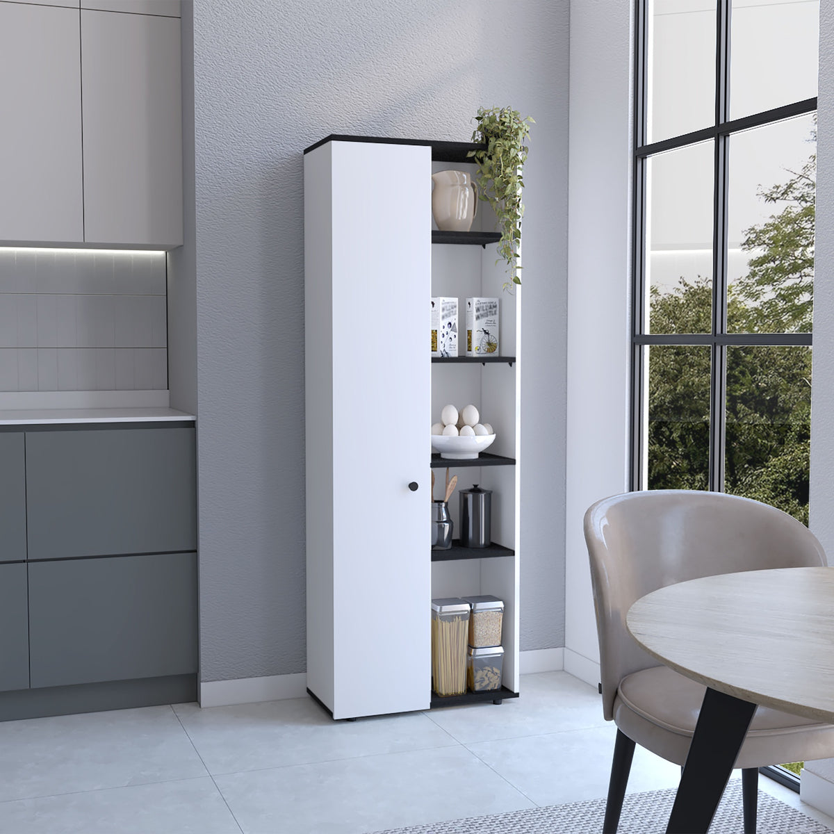 Hoyt Kitchen Pantry Storage Cabinet With and Five Interior and Exterior Shelves