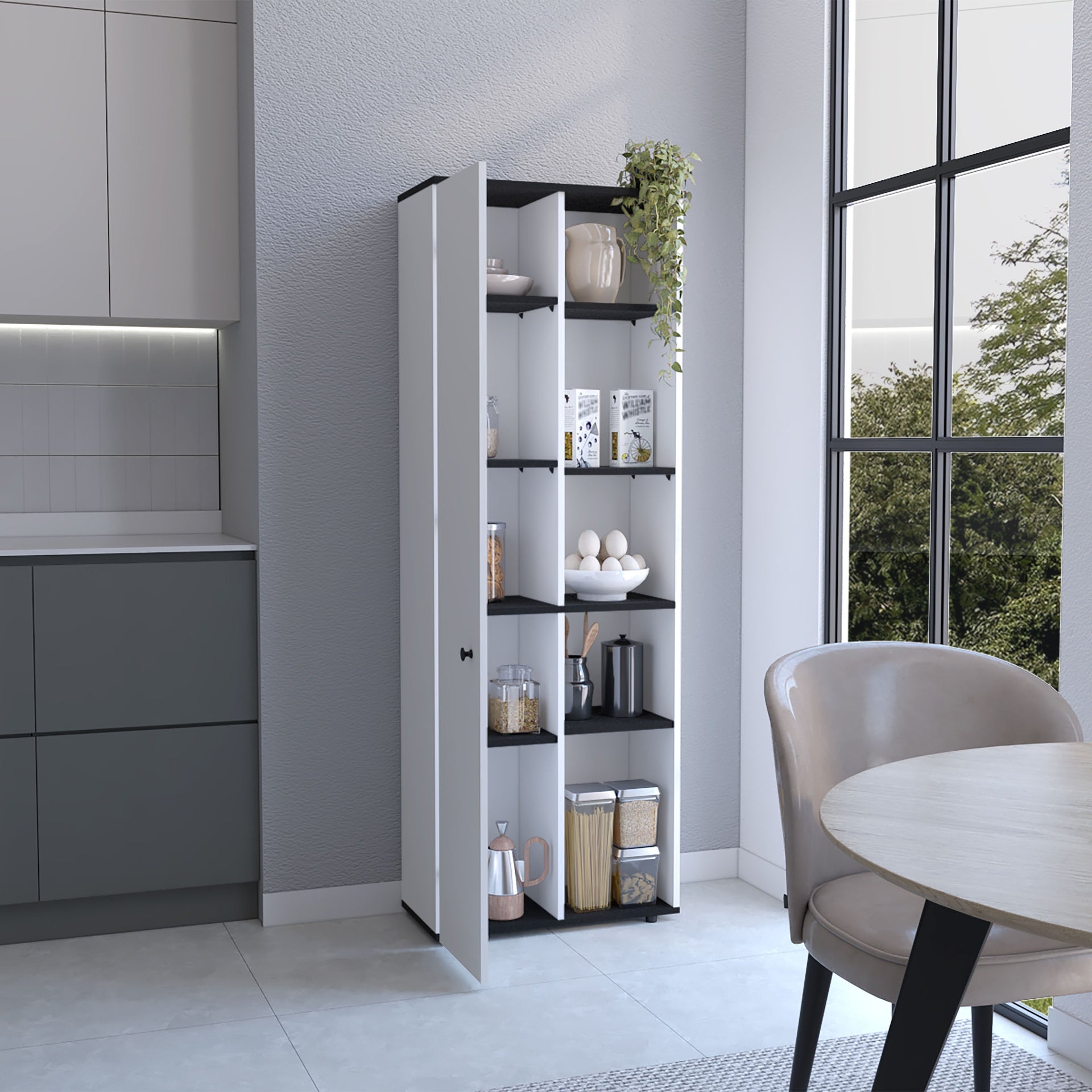 Hoyt Kitchen Pantry Storage Cabinet With and Five Interior and Exterior Shelves