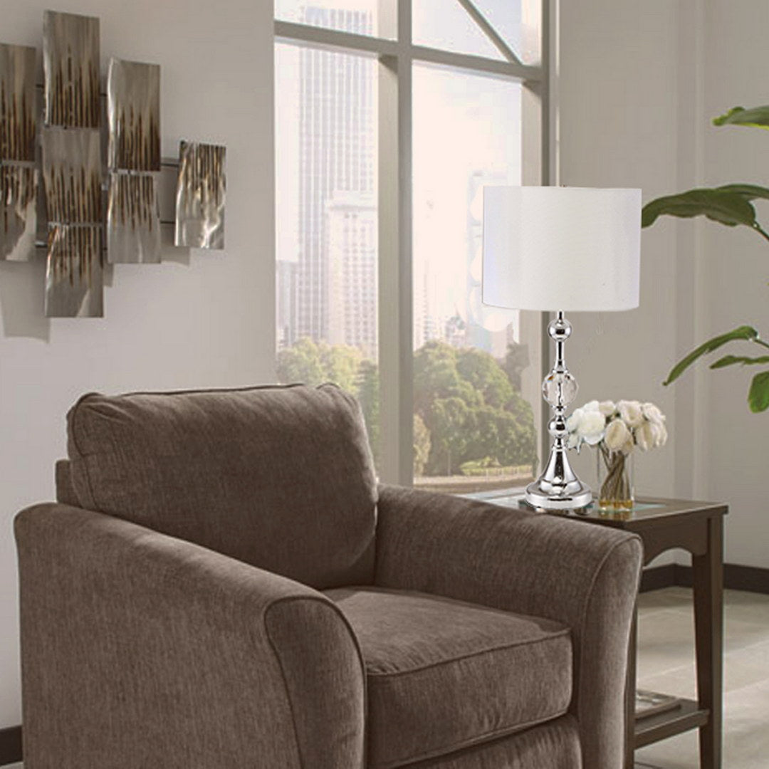 29.5" Tall Metal Table Lamp" Leona" with Chrome finish and Crystal Accents