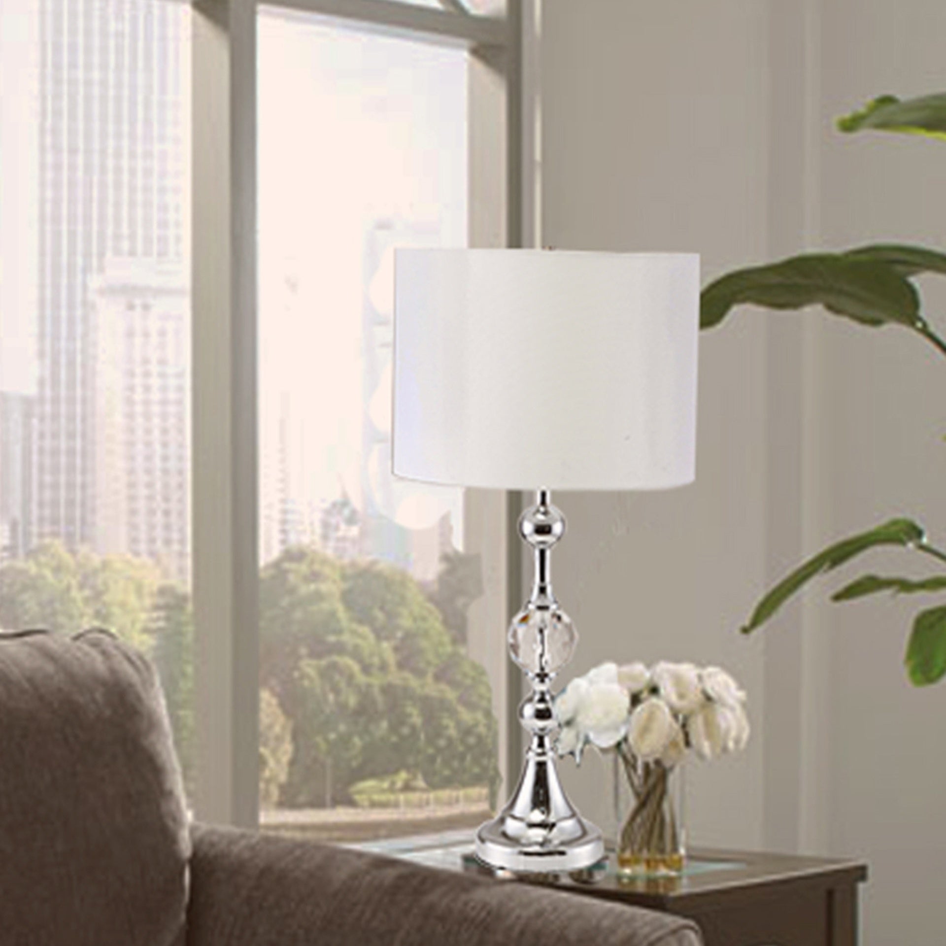 29.5" Tall Metal Table Lamp" Leona" with Chrome finish and Crystal Accents