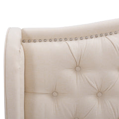 Marcella Upholstered Shelter Headboard Bed Set, Queen, Sky Neutral Beige Polyester