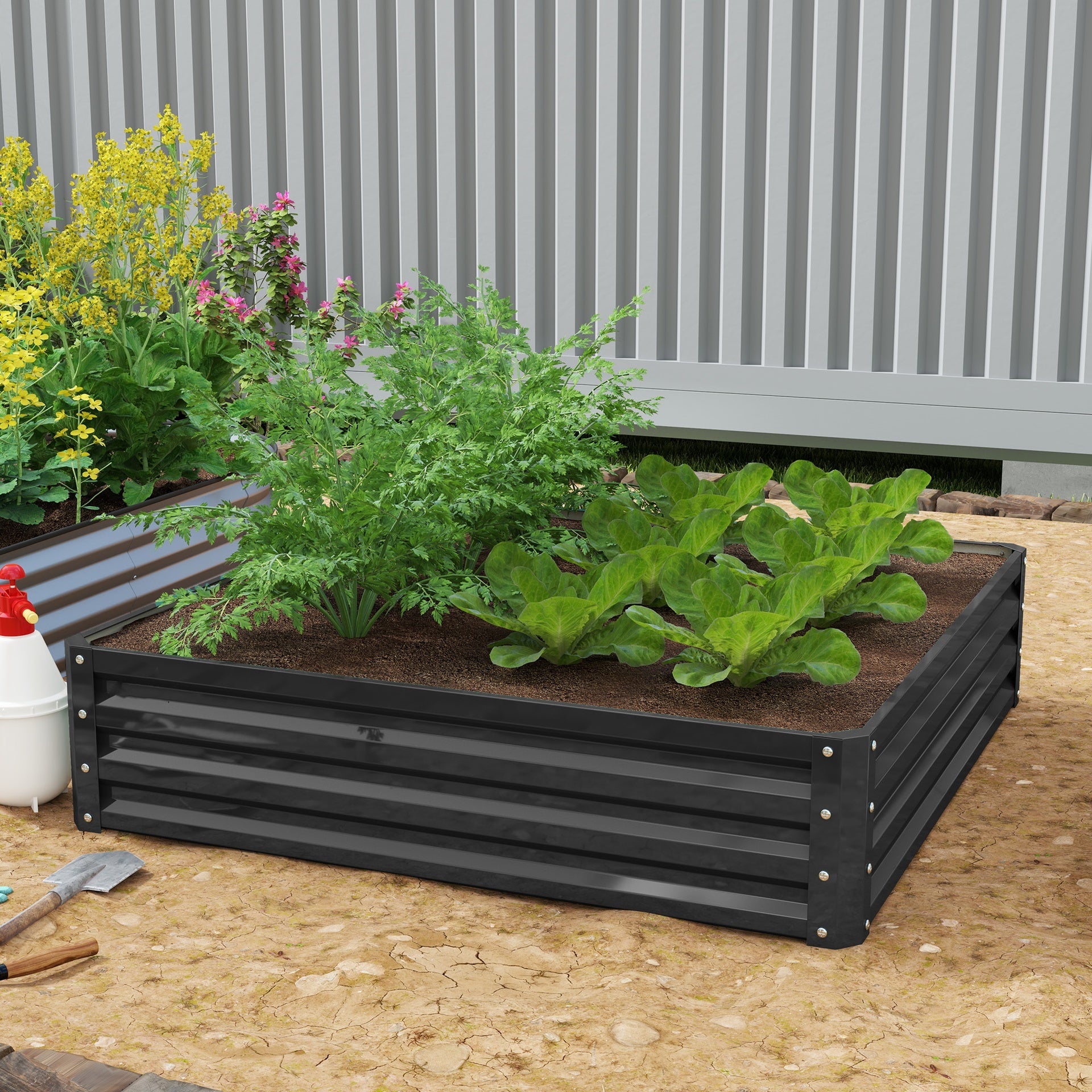 Outsunny Galvanized Raised Garden Bed, 4' x 4' x 1' Metal Planter Box, for Growing Vegetables, Flowers, Herbs, Succulents, Gray