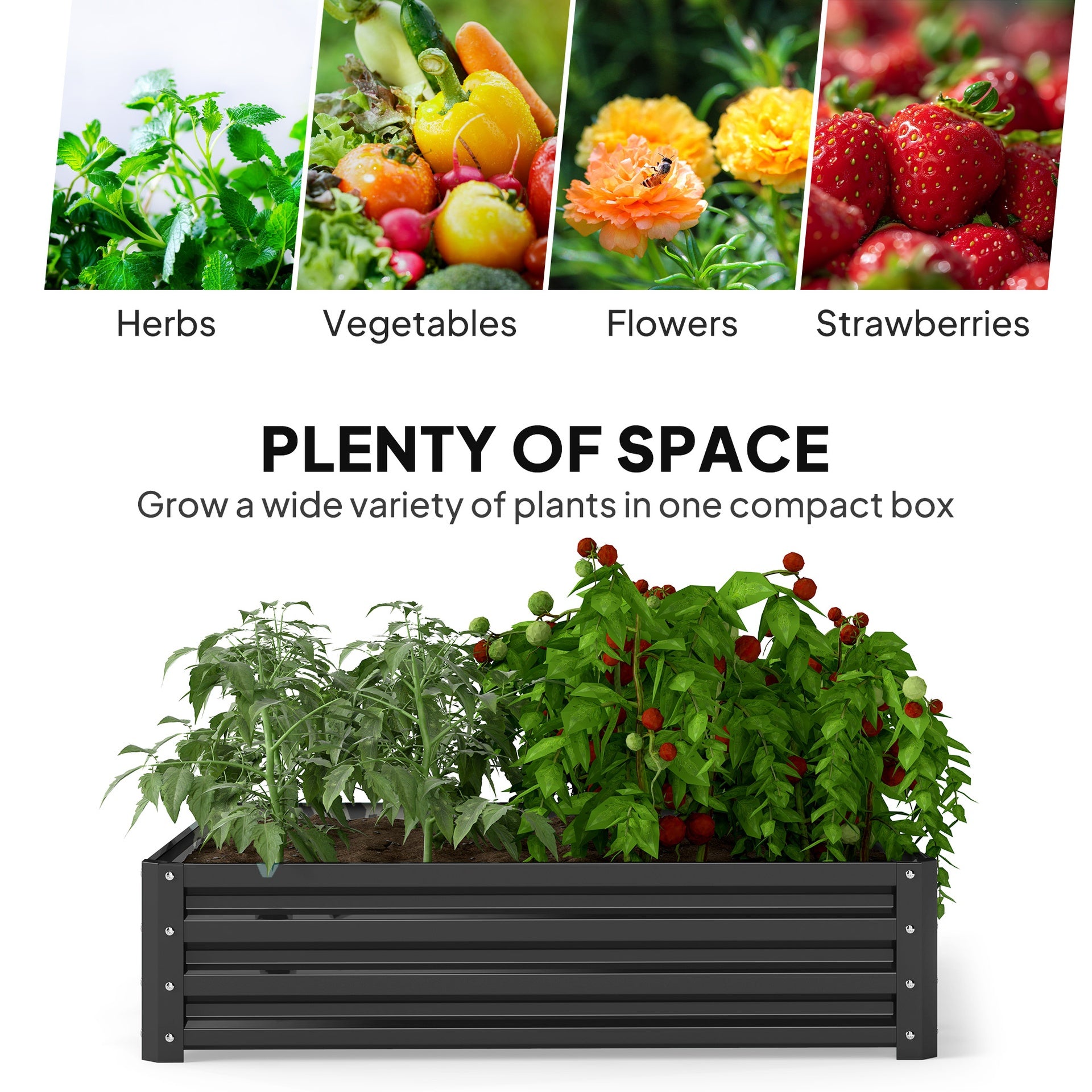 Outsunny Galvanized Raised Garden Bed, 4' x 4' x 1' Metal Planter Box, for Growing Vegetables, Flowers, Herbs, Succulents, Gray