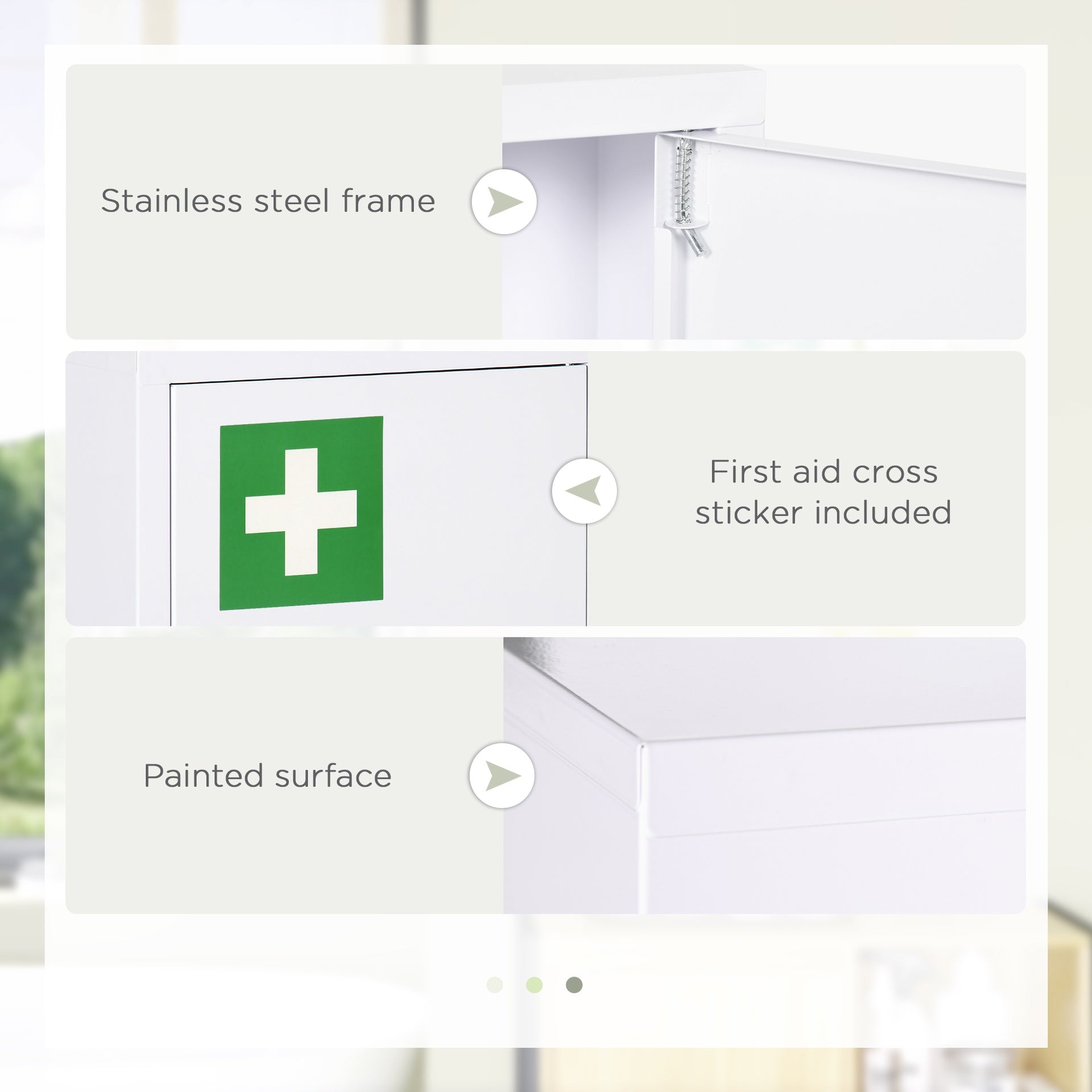 kleankin 16" x 21" Lockable Medicine Cabinet, 3 Tier Steel Medical Wall Box with 2 Keys and Shelves for Bathroom, White