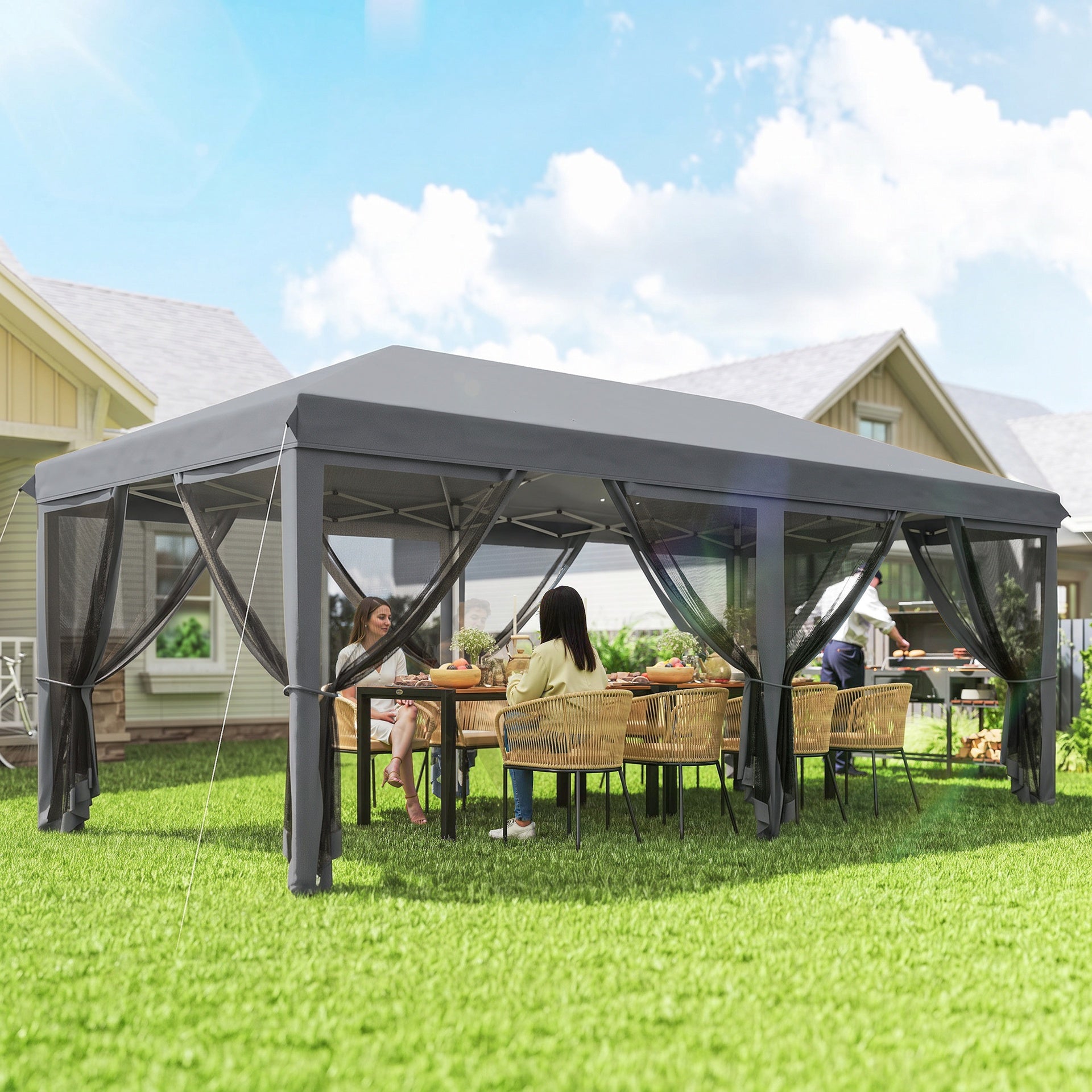 Outsunny 10' x 20' Pop Up Canopy Tent with Netting, Heavy Duty Instant Sun Shelter, Large Tents for Parties with Carry Bag for Outdoor, Garden, Patio, Gray