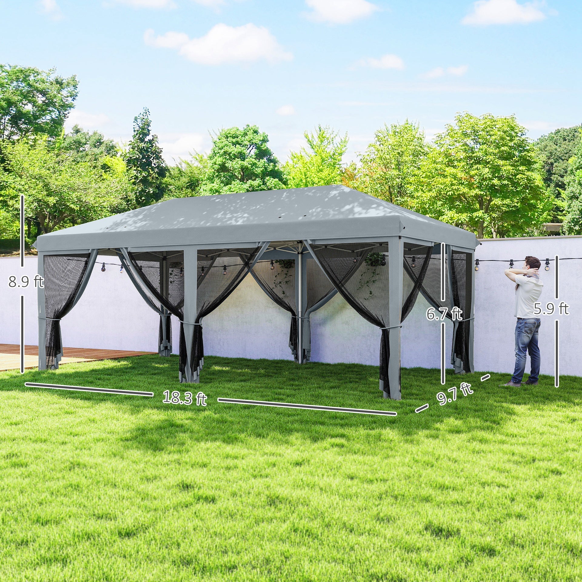 Outsunny 10' x 20' Pop Up Canopy Tent with Netting, Heavy Duty Instant Sun Shelter, Large Tents for Parties with Carry Bag for Outdoor, Garden, Patio, Gray