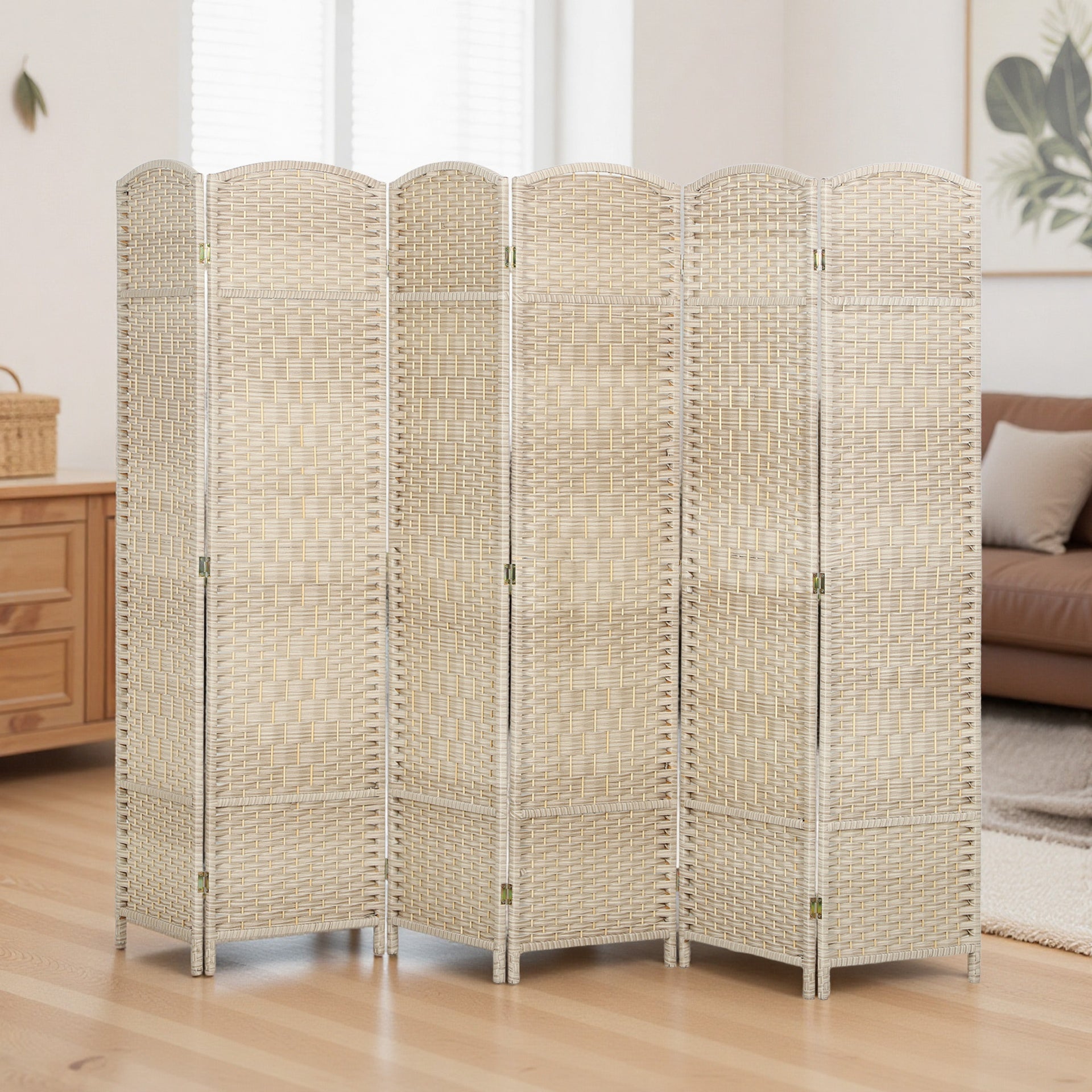 HOMCOM Folding Room Divider Screen 6 Panel 6' Tall Privacy Screen Freestanding Wood Partition for Home Office, Washed Oak