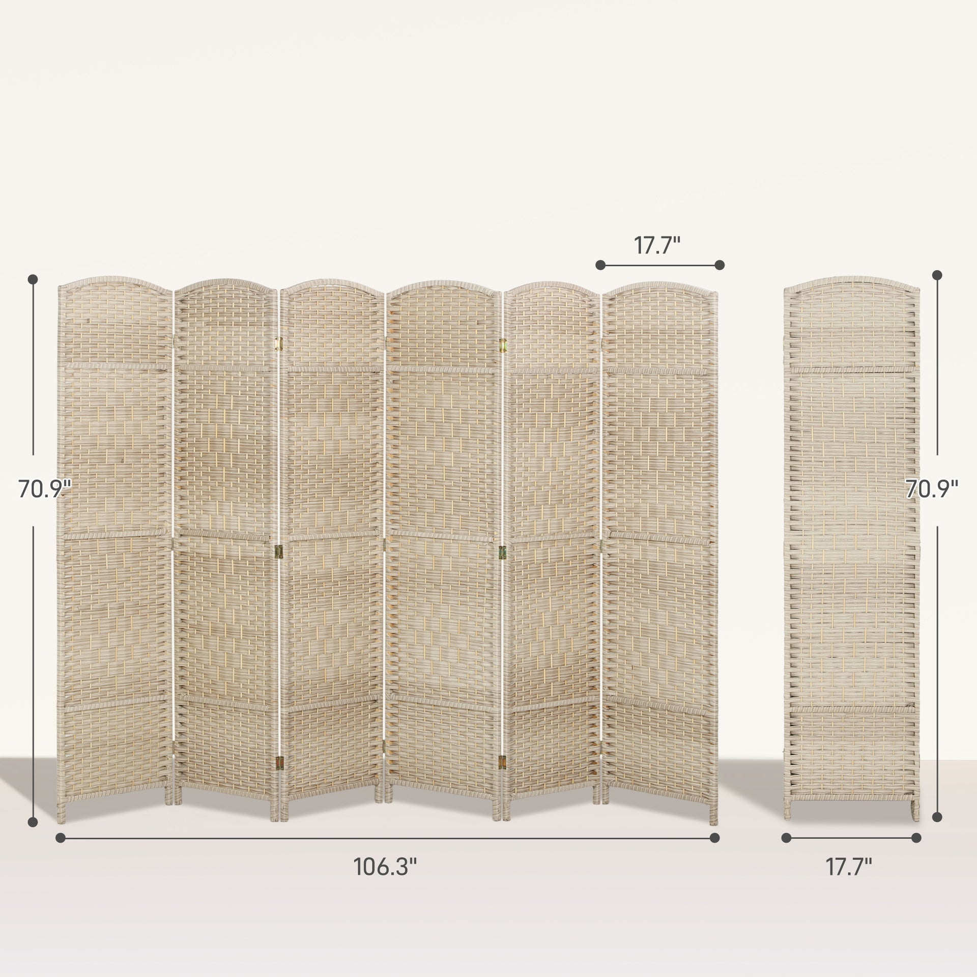 HOMCOM Folding Room Divider Screen 6 Panel 6' Tall Privacy Screen Freestanding Wood Partition for Home Office, Washed Oak