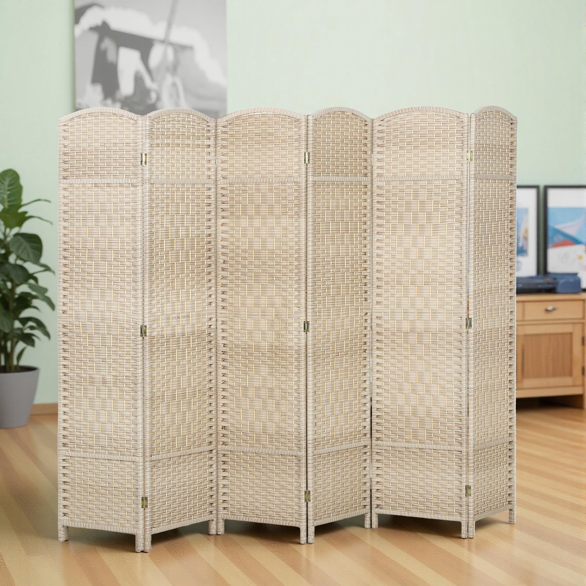 HOMCOM Folding Room Divider Screen 6 Panel 6' Tall Privacy Screen Freestanding Wood Partition for Home Office, Washed Oak