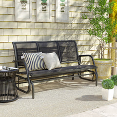 Outsunny 3-Person Outdoor Patio Glider Bench, Porch Glider Swing with 3 Seats, Breathable Mesh Fabric, Metal Frame, Black