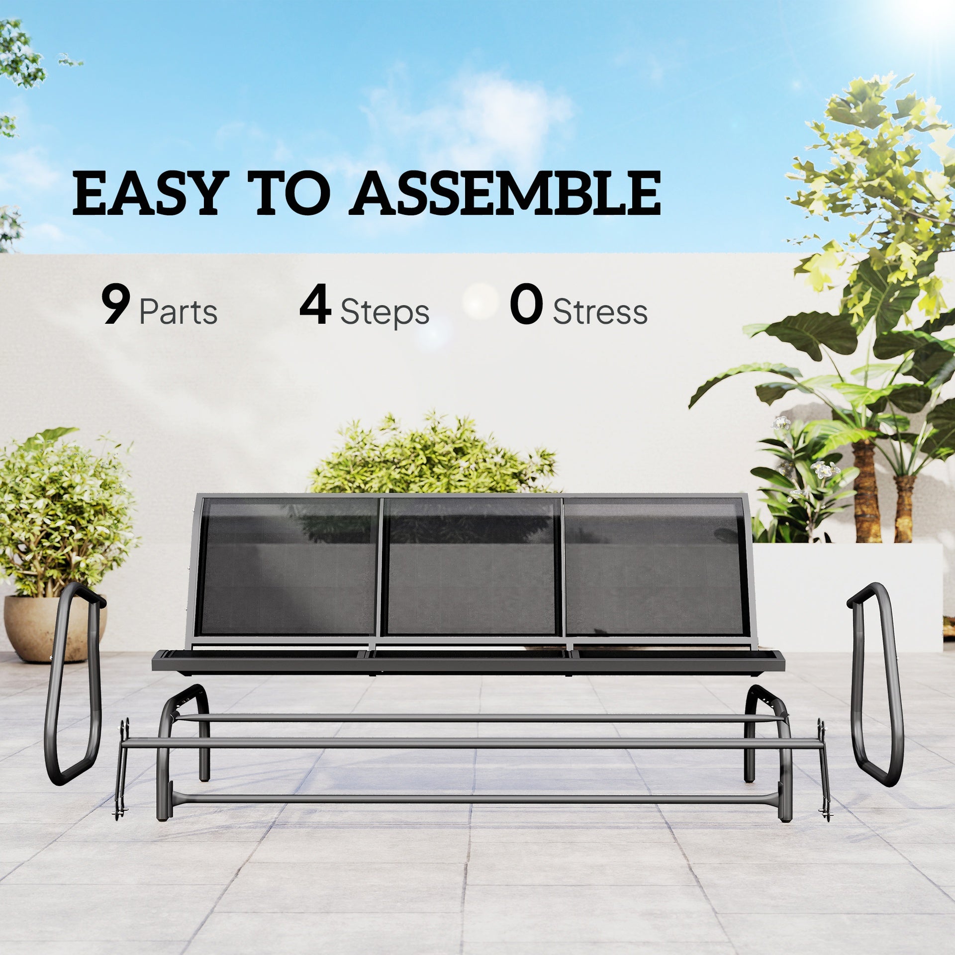 Outsunny 3-Person Outdoor Patio Glider Bench, Porch Glider Swing with 3 Seats, Breathable Mesh Fabric, Metal Frame, Black