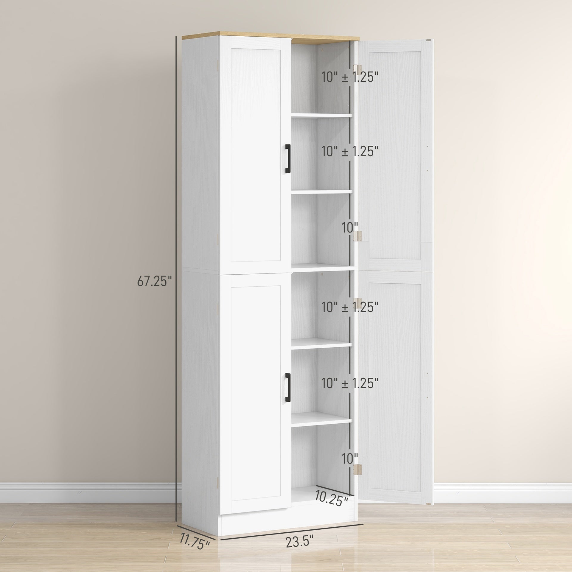 HOMCOM Freestanding Kitchen Pantry, 4-Door Kitchen Pantry Cabinet with Adjustable Shelves and Doors, Distressed White