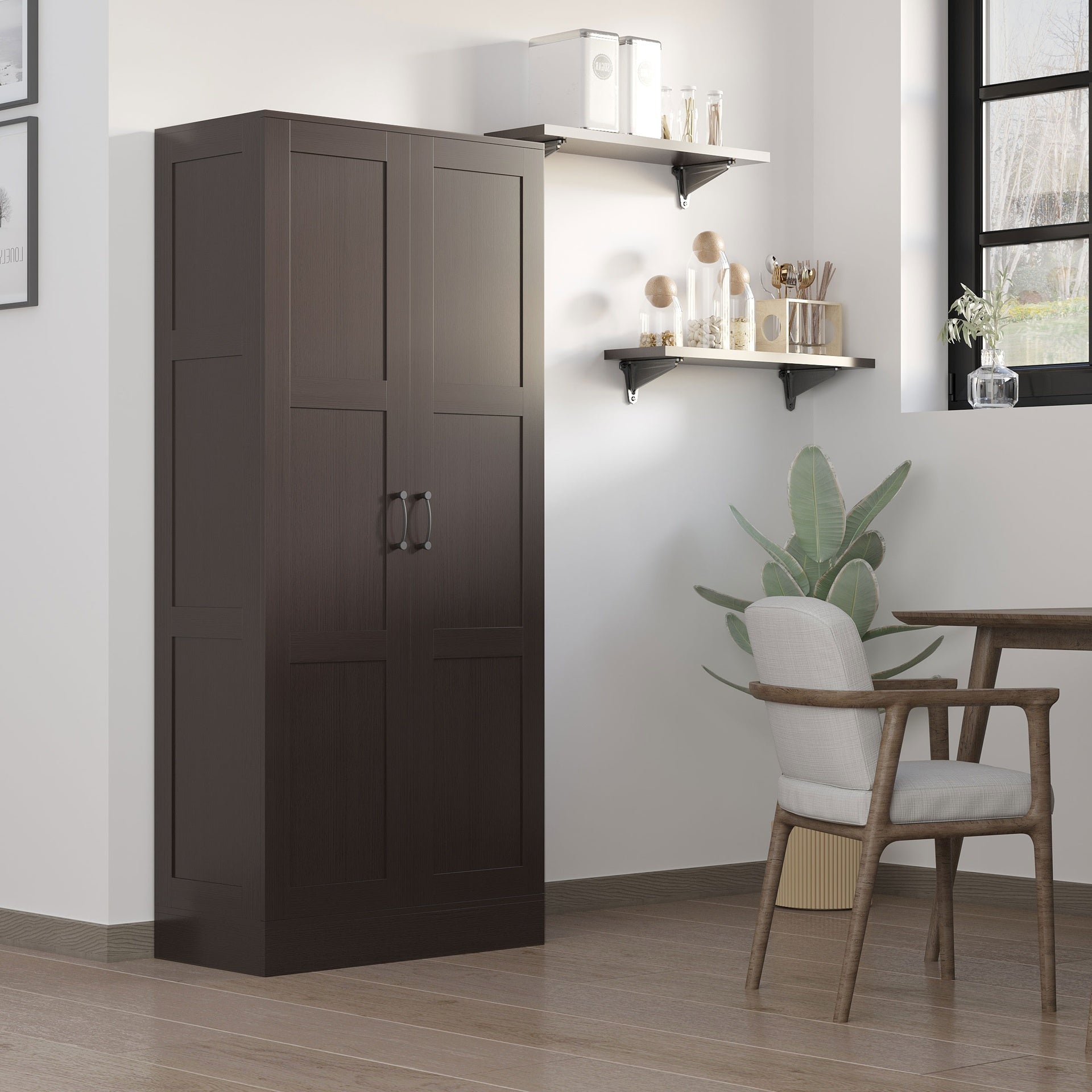 HOMCOM Storage Cabinet w/ Storage Shelves, Pantry Cabinet, Coffee