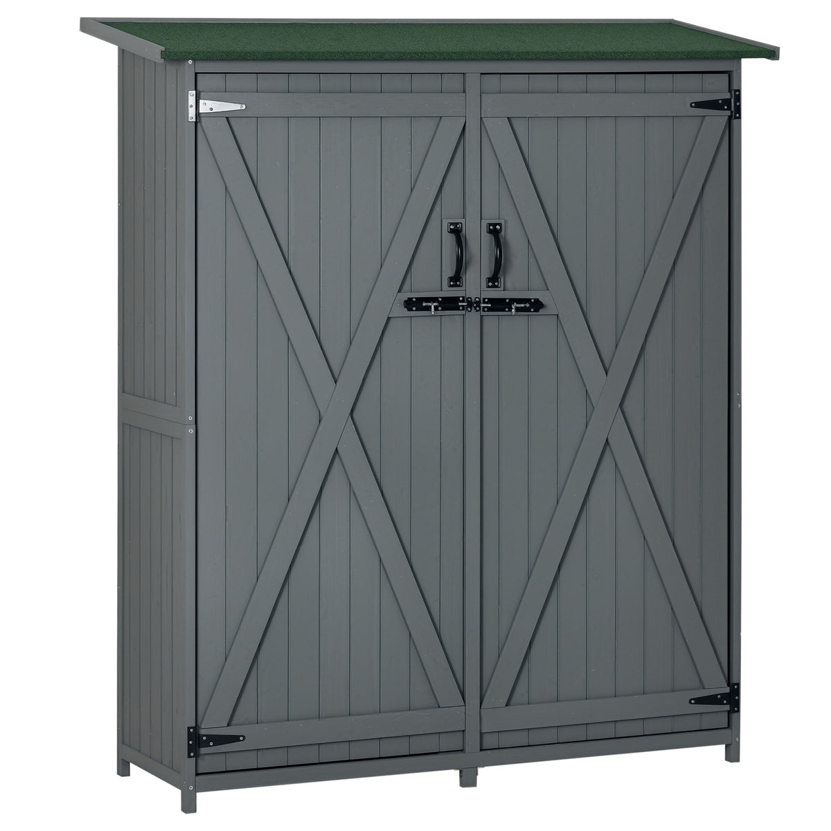 Outsunny Outdoor Storage Cabinet Wooden Garden Shed Utility Tool Organizer with Waterproof Asphalt Rood, Lockable Doors, 3 Tier Shelves for Lawn, Backyard, Gray