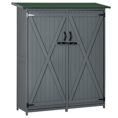 Outsunny Outdoor Storage Cabinet Wooden Garden Shed Utility Tool Organizer with Waterproof Asphalt Rood, Lockable Doors, 3 Tier Shelves for Lawn, Backyard, Gray